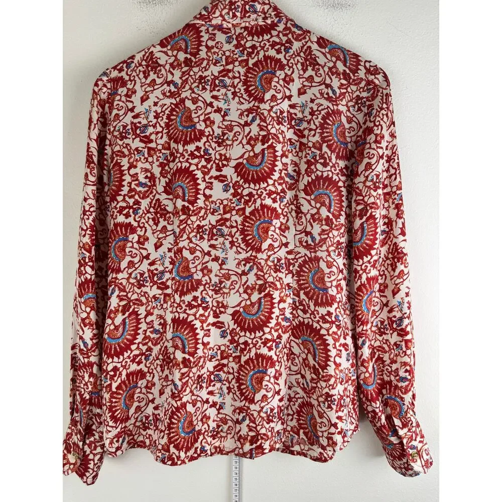 Tory Burch Madura Acai Floral Paisley Silk Twill Blouse Size 6